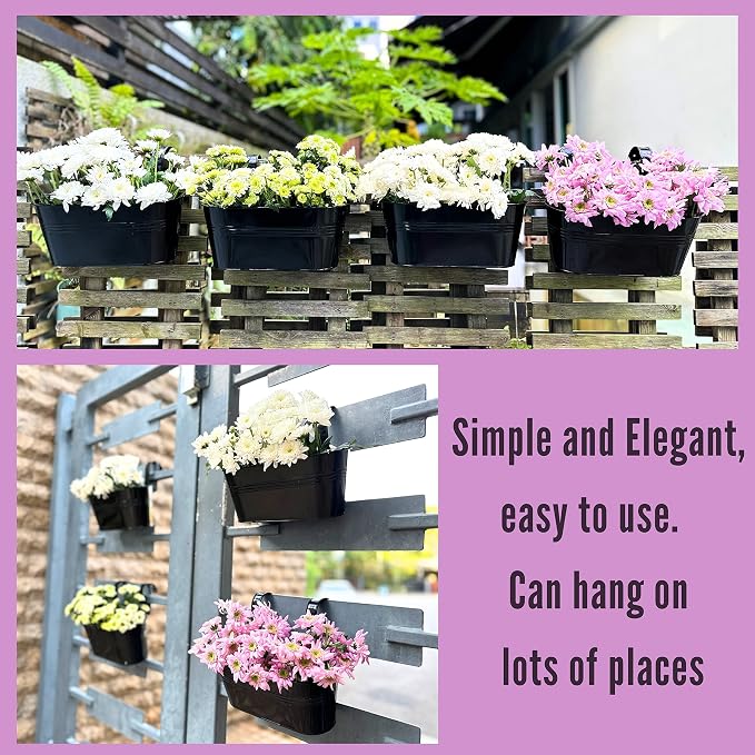 LaLaGreen Rail Planter Outdoor Plants Black Metal Iron Hanging Flower Pots Deck - Image 7
