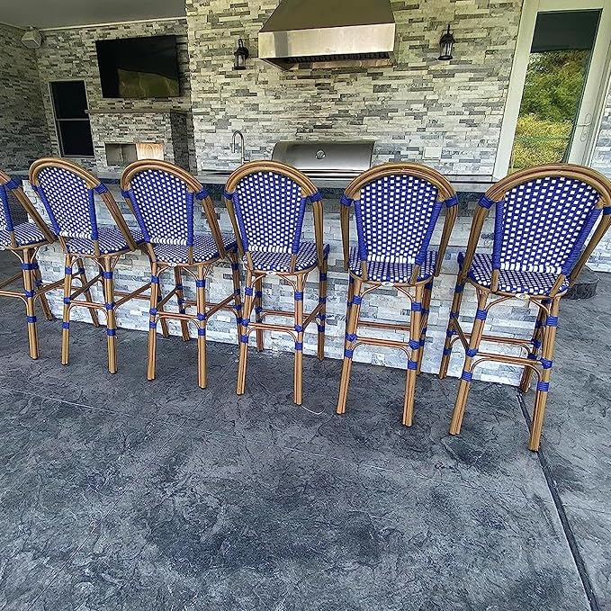 PURPLE LEAF French Bar Stool Set of 2 Bamboo Print Finish Patio Bar Stools - Image 2