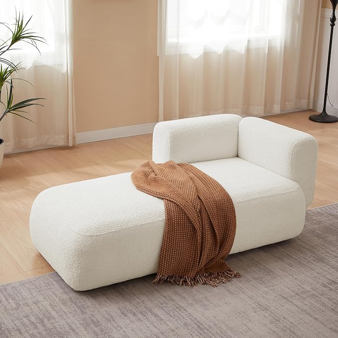 Modern Boucle Chaise Lounge Chair, Indoor Living Room Furniture, Curved Design by Unknown