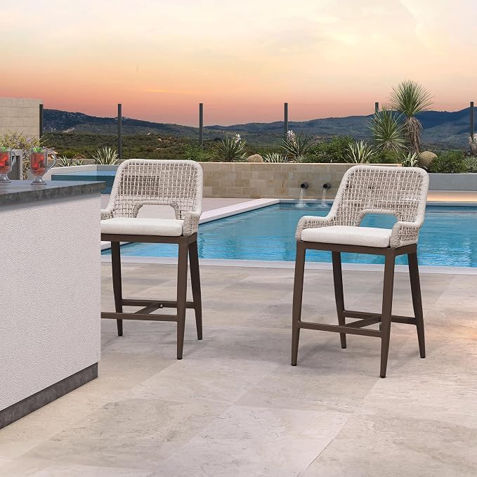 PURPLE LEAF Counter Height Bar Stools Set of 2 Outdoor Bar Chair by PURPLELEAF