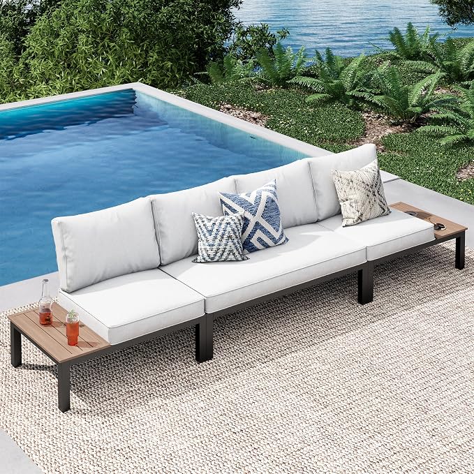 PHI VILLA 3 Pieces Outdoor Patio Furniture Set, Metal Frame Modern Outdoor by PHIVILLAThepioneerofcomfortablehouseholdsupplies