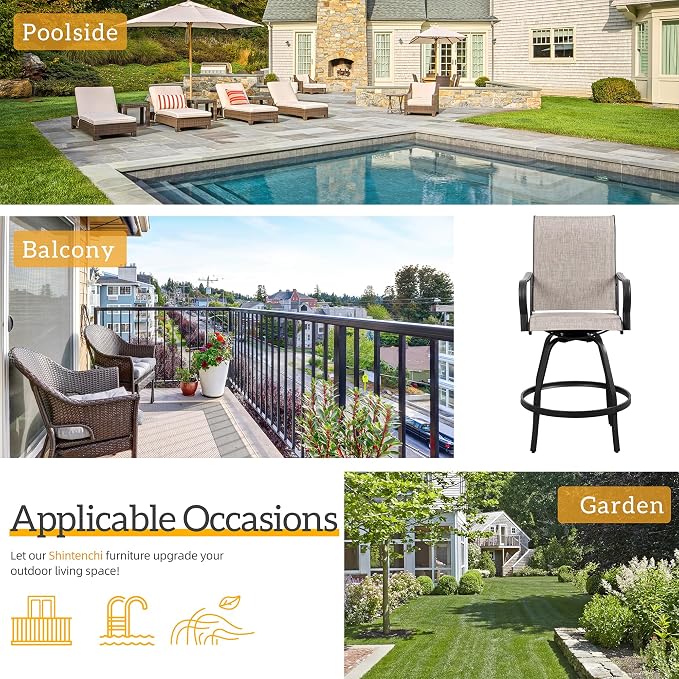 Shintenchi 4 Piece Patio Swivel Bar Chairs, All Weather Textile Outdoor Metal - Image 7