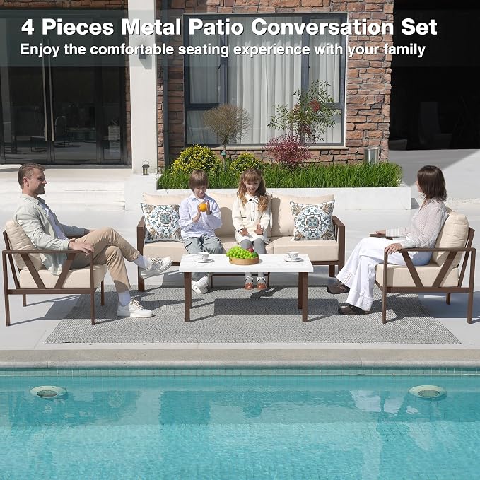Outdoor Patio Furniture Set, 4 Pieces Metal Patio Furniture Set - Image 2