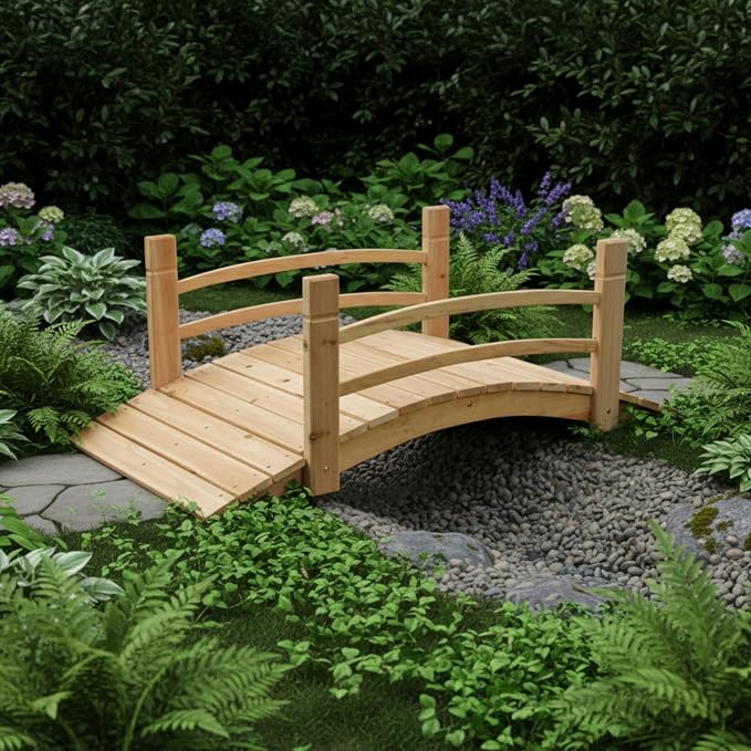 Shine Company 4980N 4 Ft. Cedar Wood Garden Bridge - Image 2