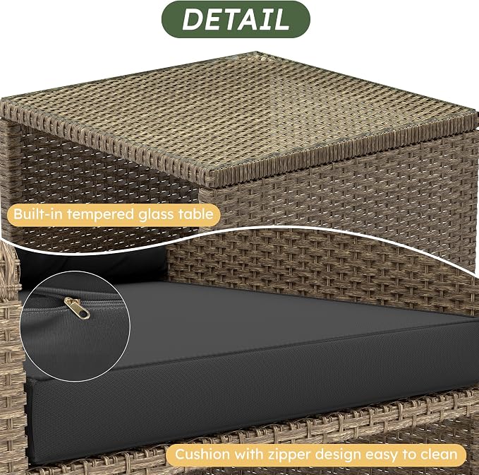 LHBcraft Balcony Furniture 5 Piece Patio Conversation Set, PE Wicker Rattan - Image 3
