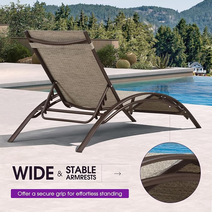PURPLE LEAF Outdoor Oversized Chaise Lounge Chair Set of 3 Patio Pool Lounger - Image 7