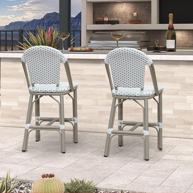 PURPLE LEAF French Counter Height Bar Stools Set of 2 Champagne Print Finish - Image 2