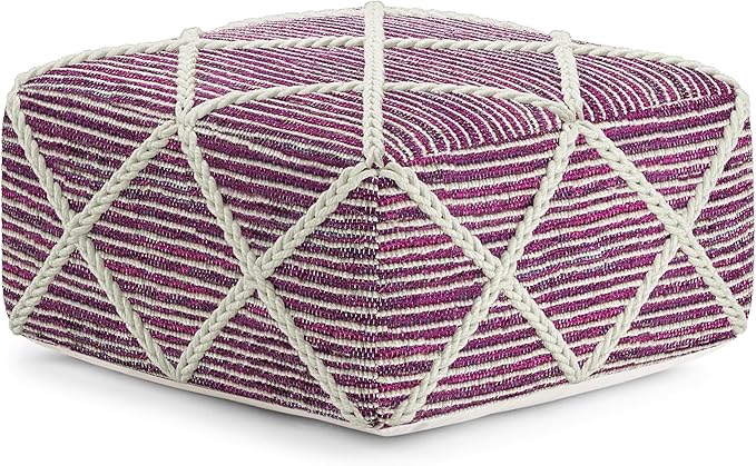 SIMPLIHOME Cowan Contemporary Square Pouf in Magenta and Natural Handloom Woven by SimpliHome