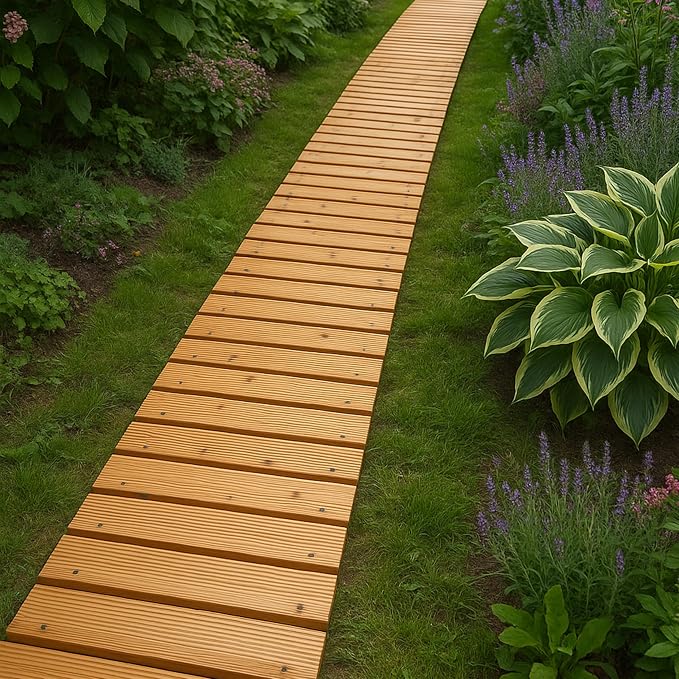 Plow & Hearth Outdoor Wooden Pathway, Natural Waterproof Weatherproof Hardwood - Image 6