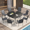 VICLLAX Patio Table and Chair Set of 8, All Weather Metal Round Outdoor Dining by HOME