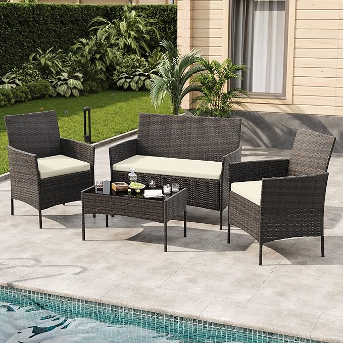 GAOMON 4-Piece Patio Furniture Set, Modern PE Rattan Conversation Set - Image 3