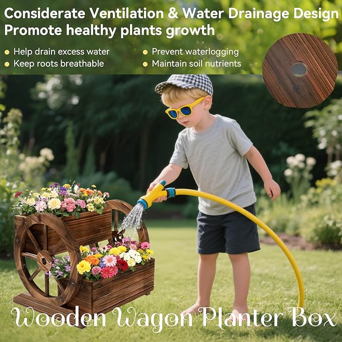NestNature Wooden Wagon Planter Box, Raised Garden Bed, Decorative Garden - Image 8