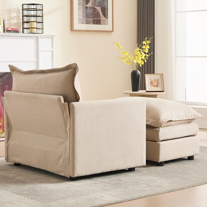 Oversized Chair with Ottoman Upholstered Comfy Single Sofa Chaise Lounge Chair - Image 5