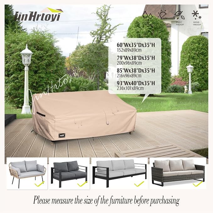 2-Seater Patio Loveseat Cover, 60Wx38Dx35H inches Outdoor Furniture Covers - Image 3