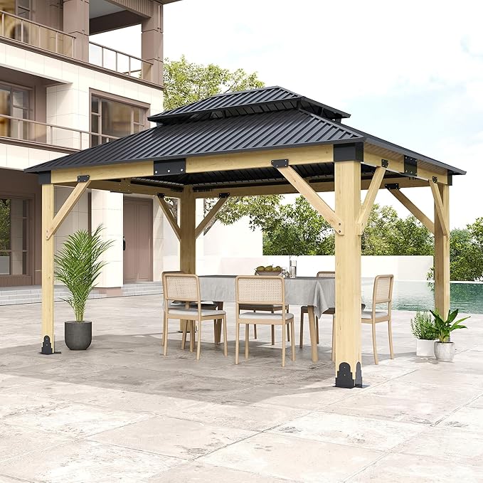 11x13FT Wood Gazebo, Outdoor Wooden Gazebo - Image 2