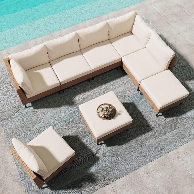 LAUSAINT HOME Outdoor Patio Furniture, 8 Piece Outdoor Sectional Sofa PE Rattan - Image 8