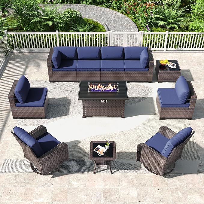Kullavik 11 Pieces Outdoor Patio Furniture Set, PE Wicker Rattan Sectional Sofa by KULLAVIK