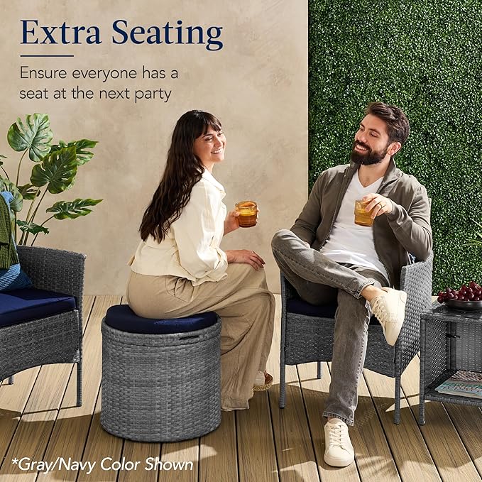 Best Choice Products Round Wicker Ottoman, Additional Seating, Side Table - Image 4