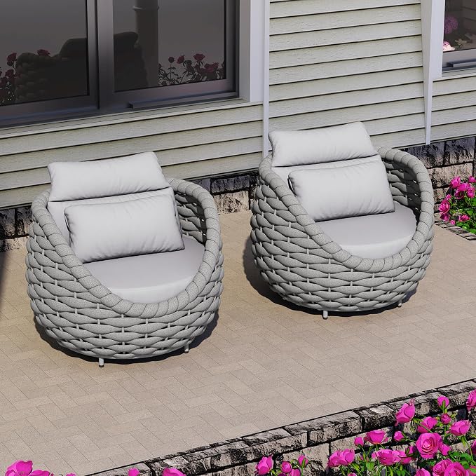 TWT Patio Sofa, All-Weather Textilene Rope Outdoor Chairs Set of 2 - Image 2