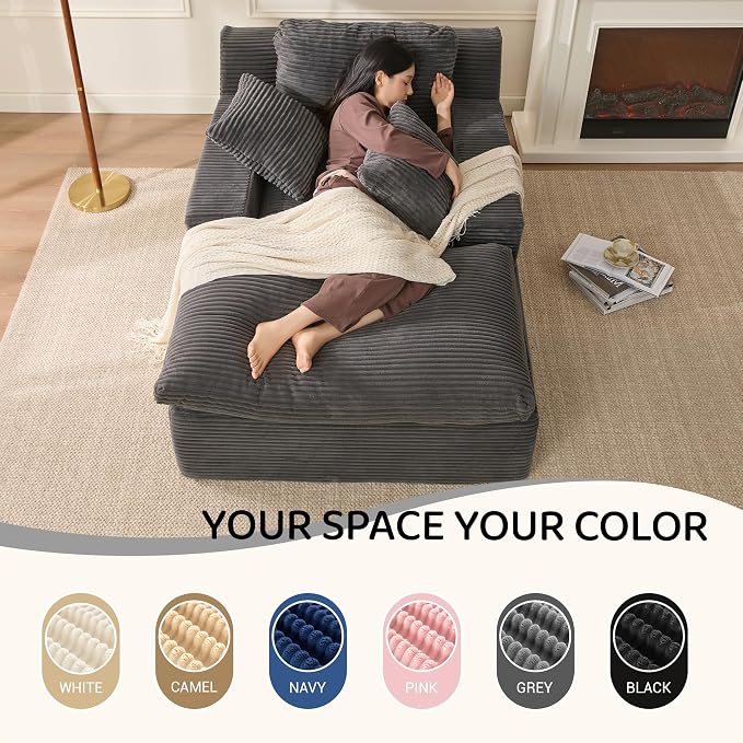 63" Chaise Lounge Chair Indoor, Set of Convertible Sleeper Sofa Couch - Image 3