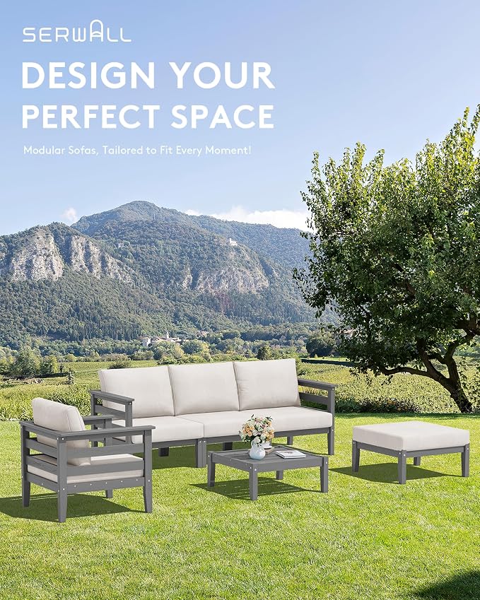 SERWALL HDPE Patio Furniture Set, 4 Pieces Outdoor Sectional Sofa Set, - Image 8