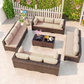 Kullavik 14 Pieces Outdoor Patio Furniture Set, Sectional Rattan Sofa Set Brown by KULLAVIK