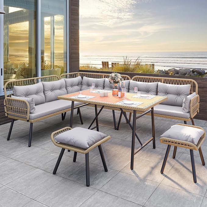 YITAHOME Patio Wicker L-Shaped Furniture Set, All-Weather Rattan Outdoor by YITAHOME