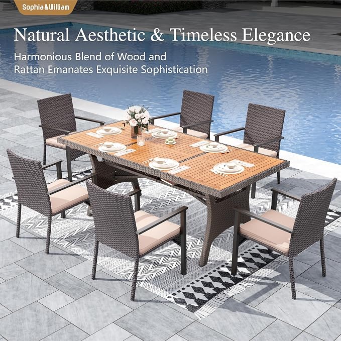 Sophia & William 7 Piece Patio Dining Set, Patio Table and Chairs Set Outdoor - Image 2