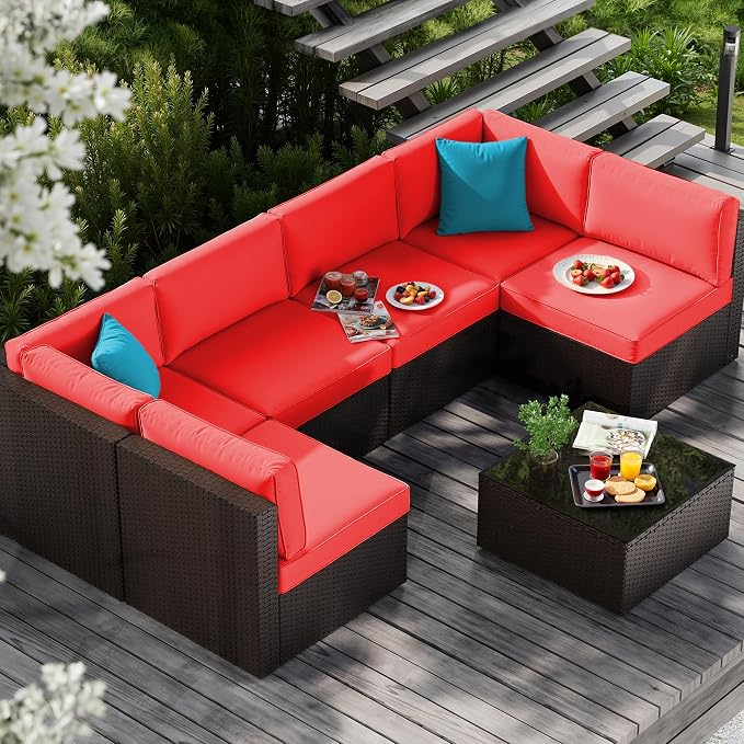 Vongrasig 7 Pieces Patio Furniture Sets, Outdoor All-Weather Wicker Patio - Image 2
