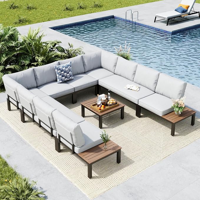 MFSTUDIO 9 Pieces Patio Furniture Set, Metal Outdoor Sectional Sofa Modular by MFSTUDIO