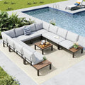 MFSTUDIO 9 Pieces Patio Furniture Set, Metal Outdoor Sectional Sofa Modular by MFSTUDIO
