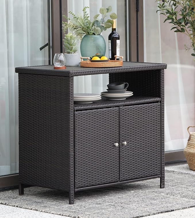 Grand patio Wicker Storage Cabinet Outdoor Waterproof Buffet Cabinet Patio Bar - Image 2