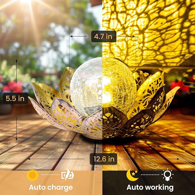 GIGALUMI Solar Lights Outdoor Garden Decor, Adjustable Metal Petal Lotus Flower - Image 6