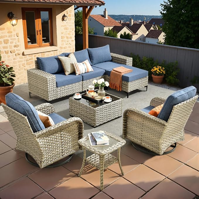 HOOOWOOO Outdoor Sectional Furniture Set, 8 Pieces Wicker Patio Conversation by DesignforBetterLife