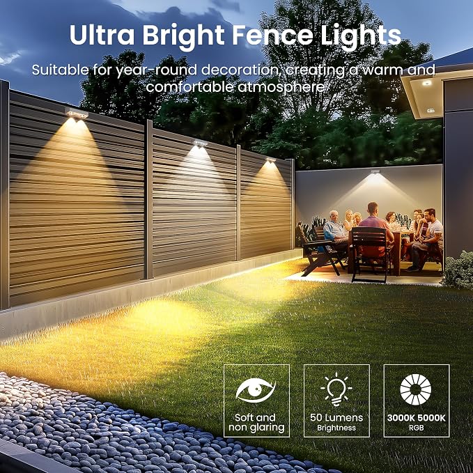 SOLPEX Solar Fence Lights Outdoor, 9 Fixed Colors ＆ Color Changing Fence Solar - Image 4