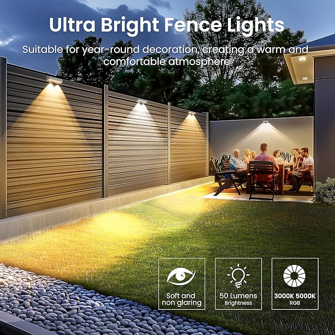 SOLPEX Solar Fence Lights Outdoor, 9 Fixed Colors ＆ Color Changing Fence Solar - Image 4