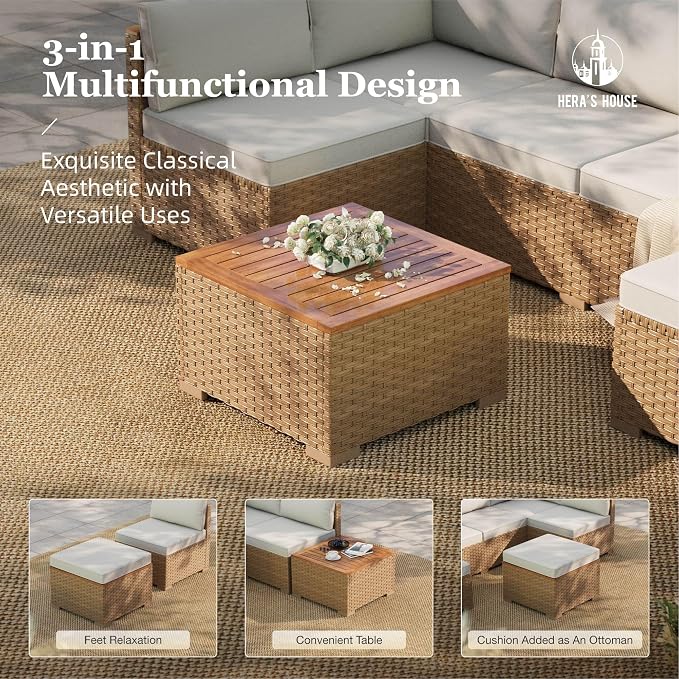 HERA'S HOUSE Wicker Patio Furniture Set, 7 Pieces Outdoor Sectional Sets - Image 6