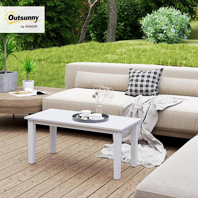 Outsunny HDPE Outdoor Coffee Table, All-Weather Rectangle Patio Coffee Table - Image 2