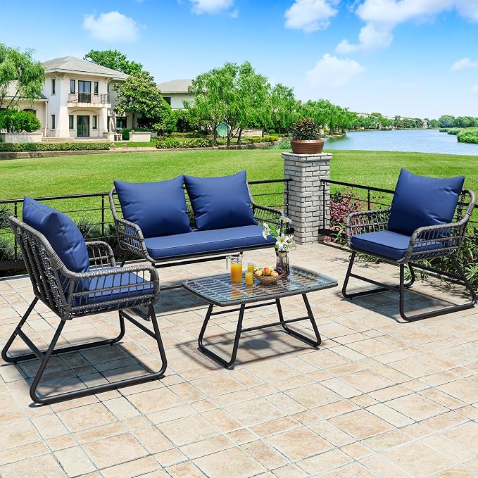 YITAHOME 4-Piece Patio Furniture Set, Wicker Outdoor Bistro Set, All Weather by YITAHOME