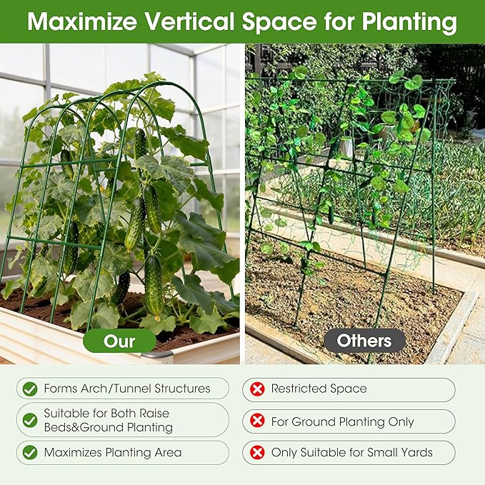 Cucumber Trellis for Raised Bed, U-Shape Garden Trellis for Climbing Plants - Image 4