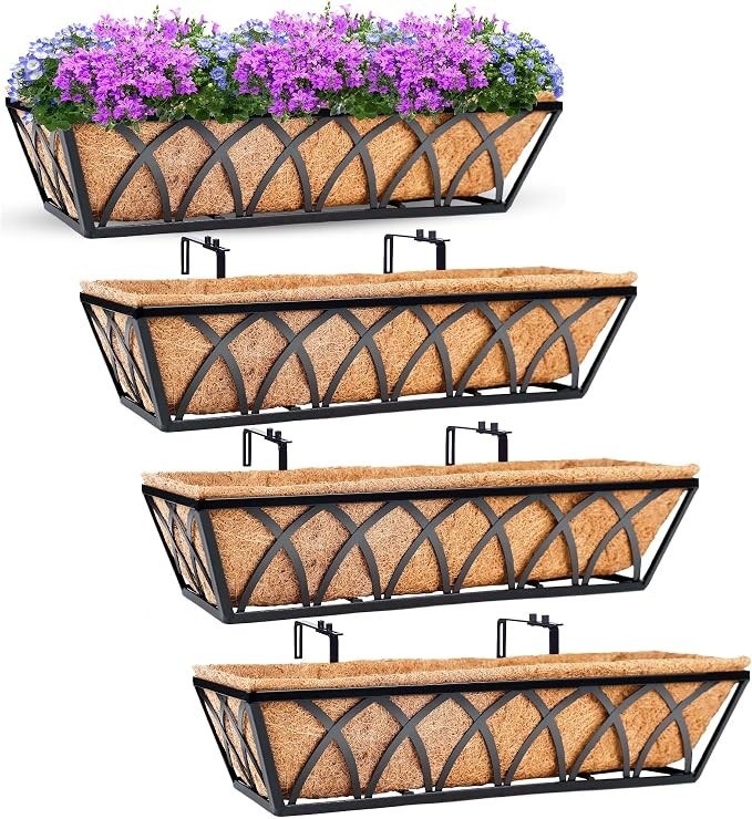 24in 4pcs Planter Box with Coco Liner, Rust-Resistant Metal Frame, Drainage Hole by LAWYAMAI