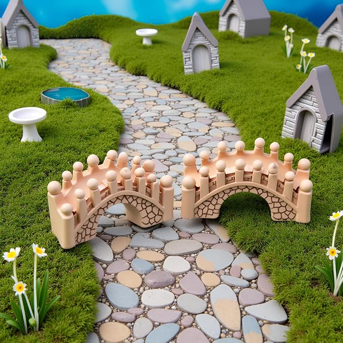 2 Pcs Gray and Brown Miniature Stone Arch Bridges - Image 8