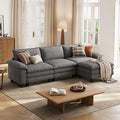 LINSY HOME 123'' Modular Sectional Sofa Grey Couch Corduroy Cloud Couches by LINSYHOME