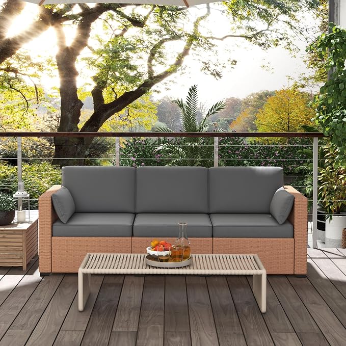 Outsunny Patio Couch PE Wicker Deep Seating Outdoor Sofa - Image 7