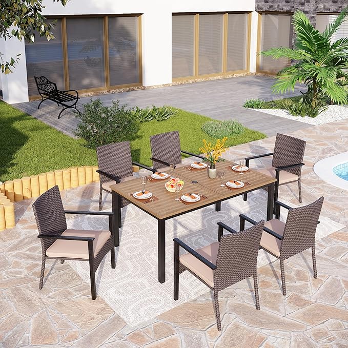 PHI VILLA 64" Rectangle Outdoor Dining Table, Patio Furniture Wood-Like Tabletop - Image 2