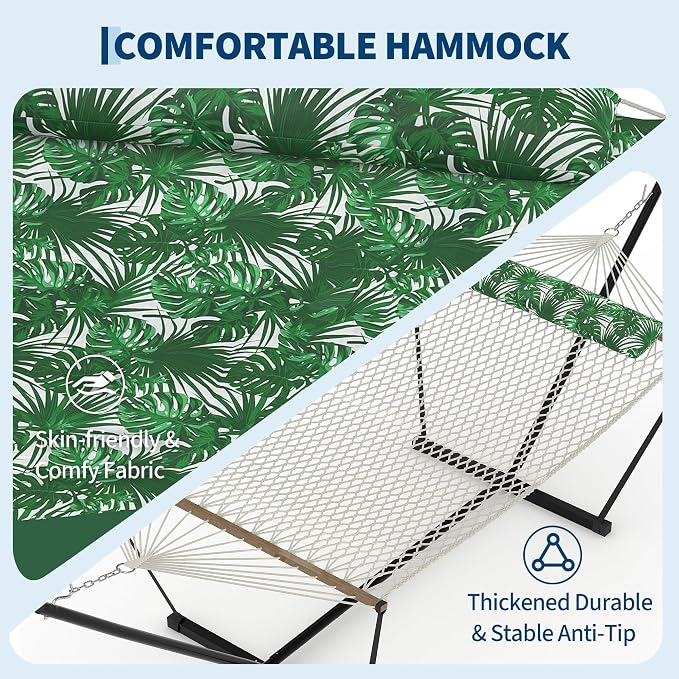 Double Hammock with Heavy-Duty Steel Stand, 2 Person Portable Hammock, 450LBS - Image 7