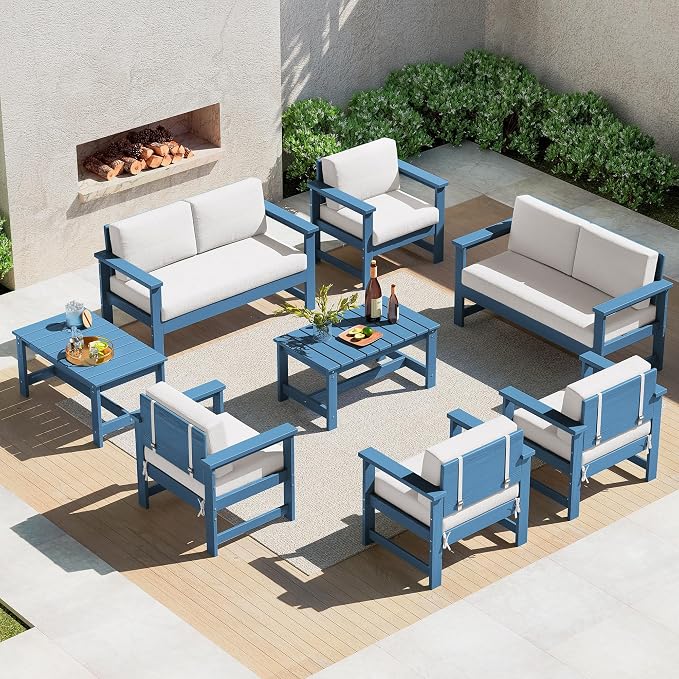 SERWALL 8 Pieces HDPE Outdoor Conversation Sofa Set by SERWALL
