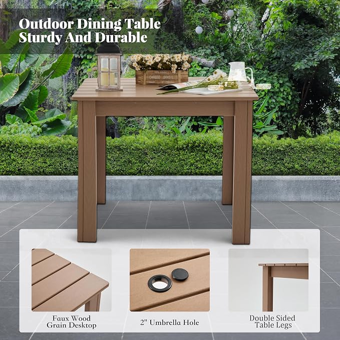 HDPE Outdoor Dining Set, 5-Piece Outdoor Table and Chairs Include 4 Armchair - Image 3