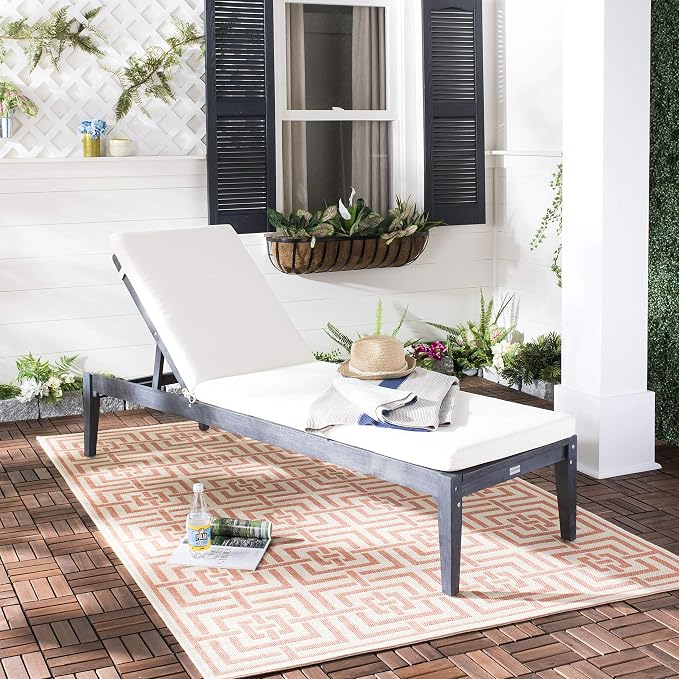 SAFAVIEH Outdoor Collection Montclair Dark Slate Grey Solid Wood/Beige Cushion - Image 2