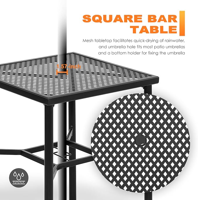 NUU GARDEN 3-Piece Outdoor Bar Set, 2 Swivel Stools - Image 7